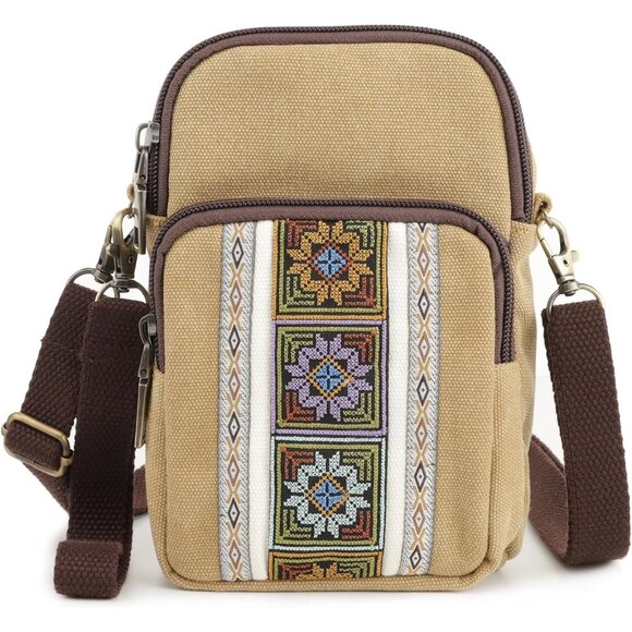 Women's S4 Brown Vintage Embroidered Cute Mini Cross Body Bag Small Handbag - Picture 1 of 6